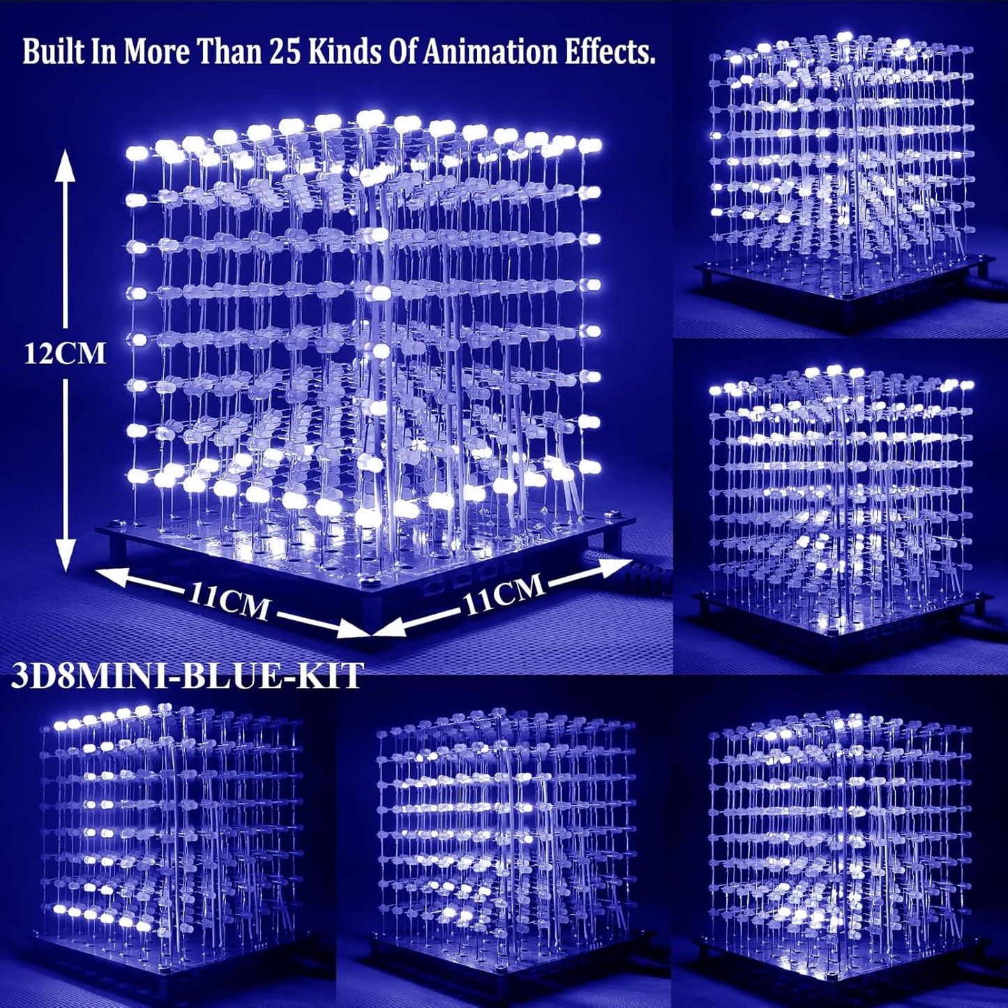Mini 3D Led Cube DIY Electronics Kit Soldering Project Kit (3D8MINI-ALLBLUE-KIT)