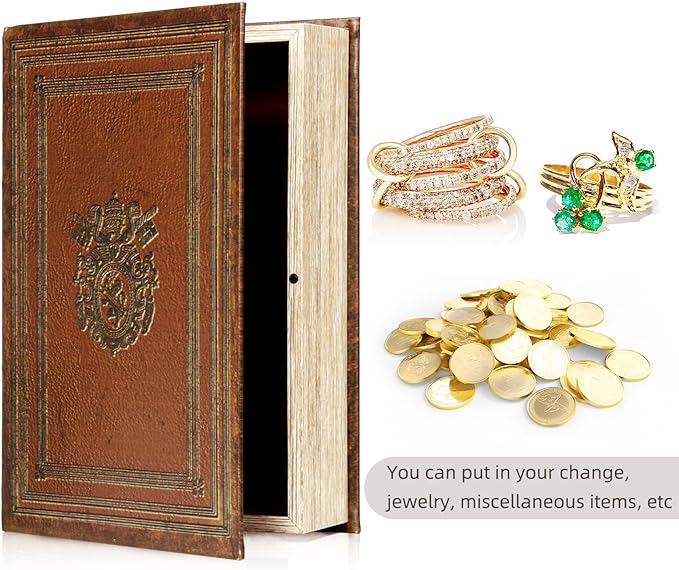 Decorative Book Box Fake Leather Embossed Cover Vintage Style Brown Storage Box - Large 1-06, Decoration for Coffee Table, Bookshelves, Jewelry, Postcard, Photo Storage, Graduation Gift