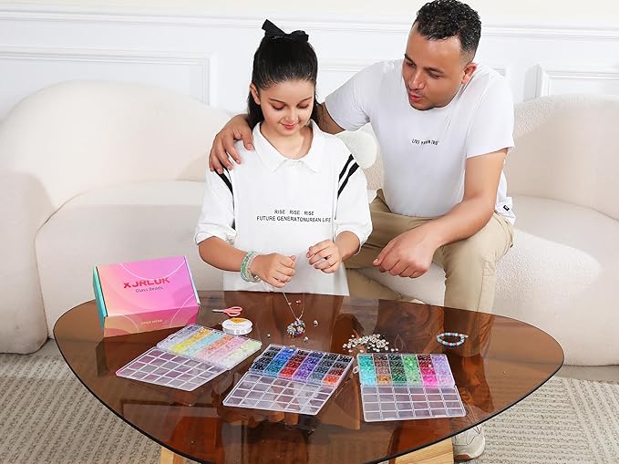 XJRLUK Glass Beads Bracelet Making Kit, 3000 pcs 72 Colors 6 mm Crystal Glass Beads for Jewelry Making, Glass Beads Kits for Beginners DIY Earrings Necklaces Rings Crafts Birthday Gifts