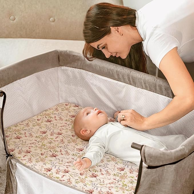 lulumoon Muslin Bassinet Sheets for Girls: Skin-Friendly Floral Bedside Bassinet Sheets for Baby - Fitted for Bedside Sleeper Mattress