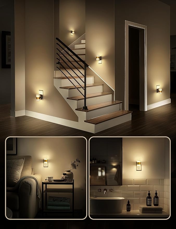 DORESshop LED Night Light Plug in, Modern Night Lights Plug into Wall, Dusk to Dawn Sensor, 0-100LM Adjustable Brightness, Dimmable Decorative Night Lights for Hallway Bedroom Stairway