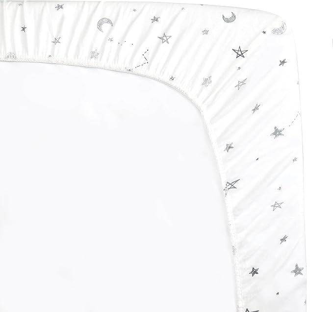 American Baby Company 100% Natural Cotton Fitted Cradle/Bassinet Sheet 36" x 18" - Soft, Breathable & Hypoallergenic Bed Sheet, Gray Stars and Moons, Neutral for Boys & Girls