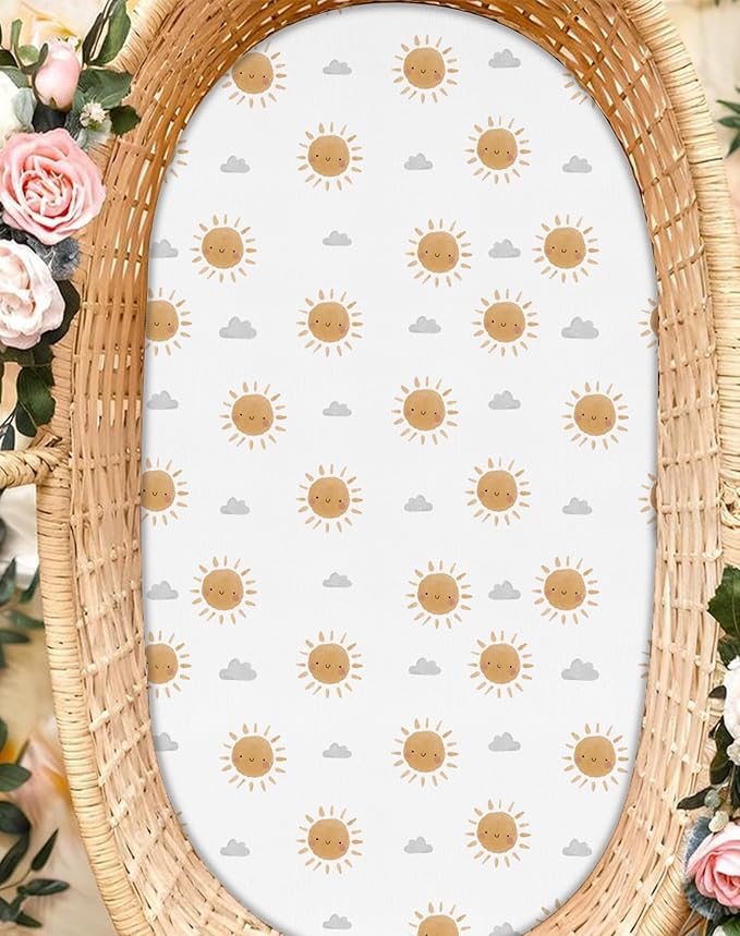 Bassinet Sheets for Baby Girls Boys 2 Pack, Fitted Baby Mattress Sheet for Rectangle, Oval, Hourglass Bassinet Mattress, Breathable Cozy & Universal Fit (Sunny Morning)