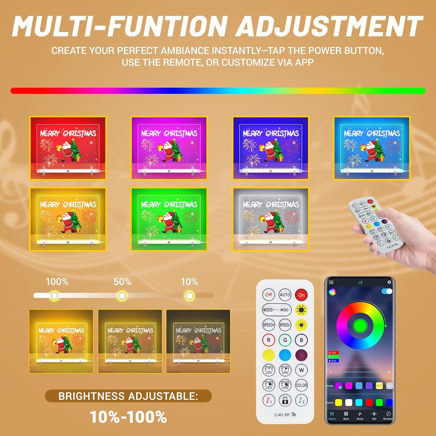 Doodle Glow, LED Note Board with Colors, 14.1"x10.9" Wooshneesham Acrylic Dry Erase Board, 16M-Color LED Light-Up Memo w/Music Sync, APP & Remote, Stand & 7 Markers, Battery Case, Neon Glow (White)