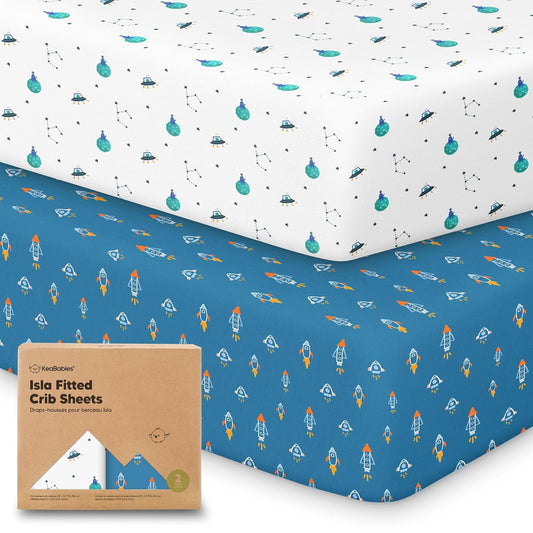 KeaBabies 2-Pack Baby Crib Sheets for Boys, Girls - 52x28 Viscose Derived from Bamboo Toddler Bed Sheets Neutral, Fitted Crib Mattress Cover for Standard Baby Bedding, Soft & Cozy (Space Quest)