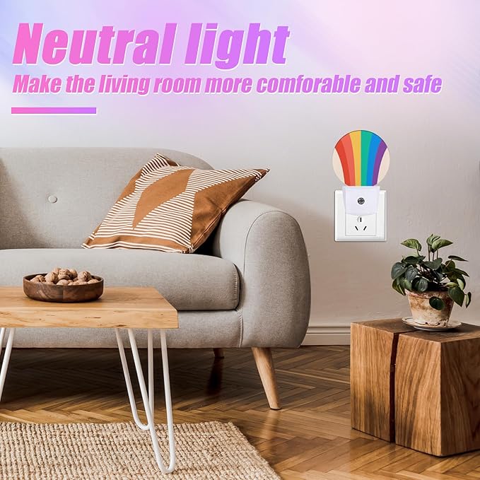 LGBTQ Pride Night Light Colorful Rainbow Night Lights LED Lamp Round Plug into Wall Nightlight with Dusk to Dawn Sensor Home Hallway Stairway Kitchen Decor