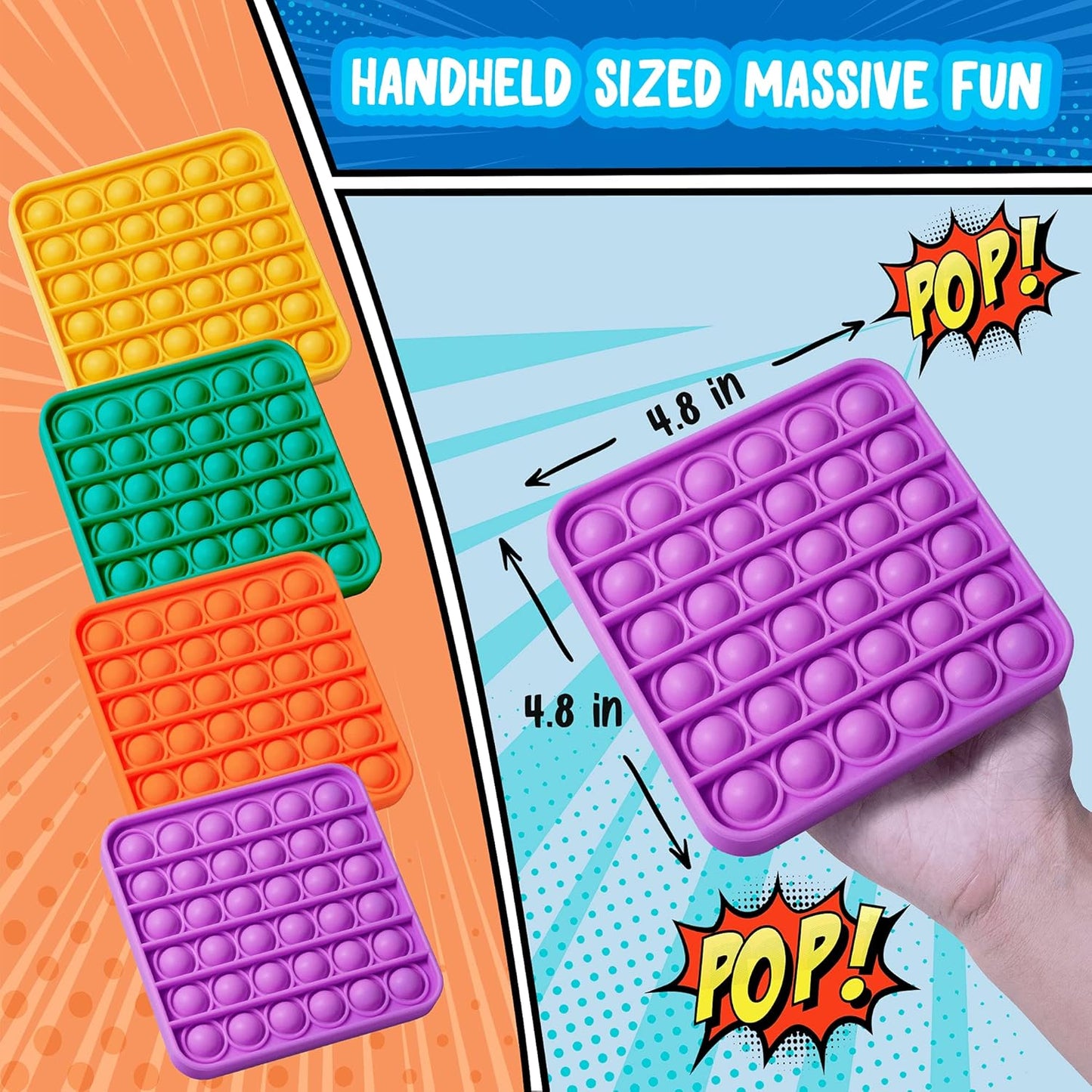 Push Pop Bubble Fidget Sensory Toy, 4-Pack Push Pop Fidget Toy, Square, Purple, Orange, Mint Green, Yellow, Party Favors