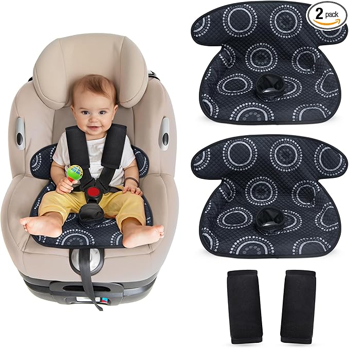 COOLBEBE Car Seat Protector for Potty Training, 2 Pack Dry Waterproof Car Seat Liner Toilet Training & Strap Covers Set for Baby Infant Toddler, Piddle Pads Cover Pad for Strollers, Carseat (Black)
