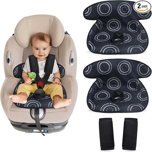 COOLBEBE Car Seat Protector for Potty Training, 2 Pack Dry Waterproof Car Seat Liner Toilet Training & Strap Covers Set for Baby Infant Toddler, Piddle Pads Cover Pad for Strollers, Carseat (Black)