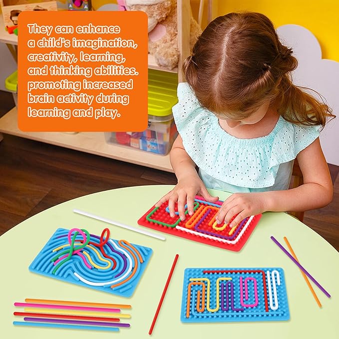 2pcs Sensory Activity Board, Double-Sided Silicone Fidget Toys for Kids 3+ & Adults, Sensory Toys for Anxiety, ADHD, Autism, Calming, Includes Travel Bag & 20 Strings, Red & Blue