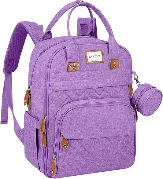 LANDICI Diaper Bag Backpack, Multifunction Baby Diaper Bags with Changing Pad, Stroller Straps & Pacifier Case, Travel Essentials Back Pack for Mom Dad Boy Girl, Large Capacity, Waterproof, Lavender