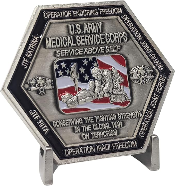Military Challenge Coin Display Stand - Solid Metal with Anodized Finish - US Vet. Business (Satin Nickel Two-Pack)