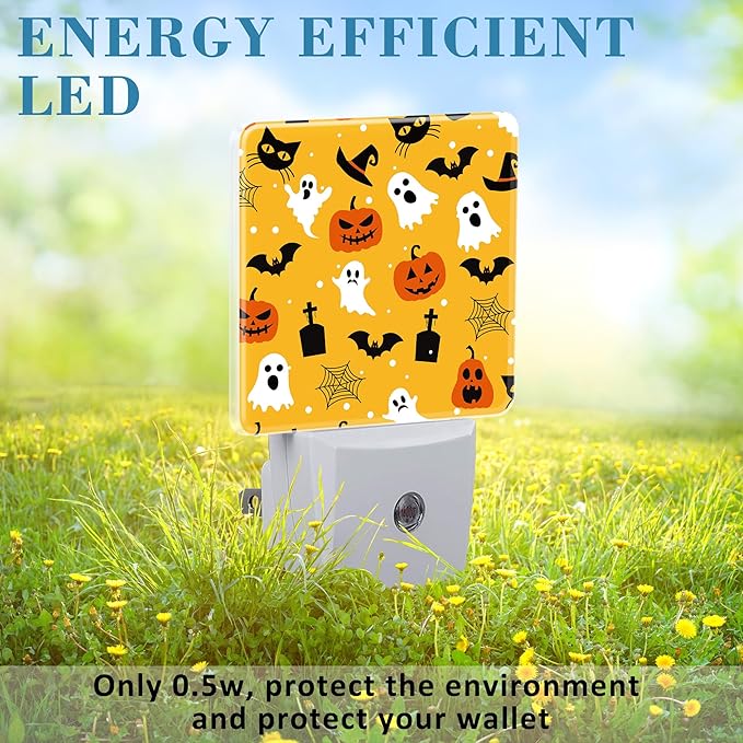 Halloween Pumpkin Bat Black Cat and Ghost Night Light for Kids, LED Night Light Plug into Wall with Dusk to Dawn Sensor for Girls Boys Room Decor, Hallway, Kitchen, Bathroom, Nursery, Stairs