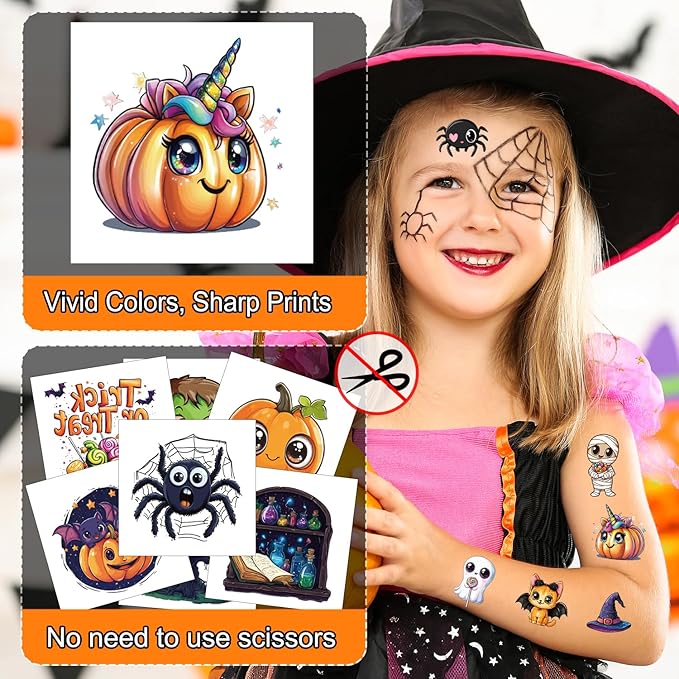 JCFIRE Halloween Temporary Tattoos for Kids, 160 Styles Halloween Party Favors, Treat or Trick Supplies, Crafts for Goodie Bag Stuffers, Birthday Party Decorations Accessories, Games, Toys, Gifts