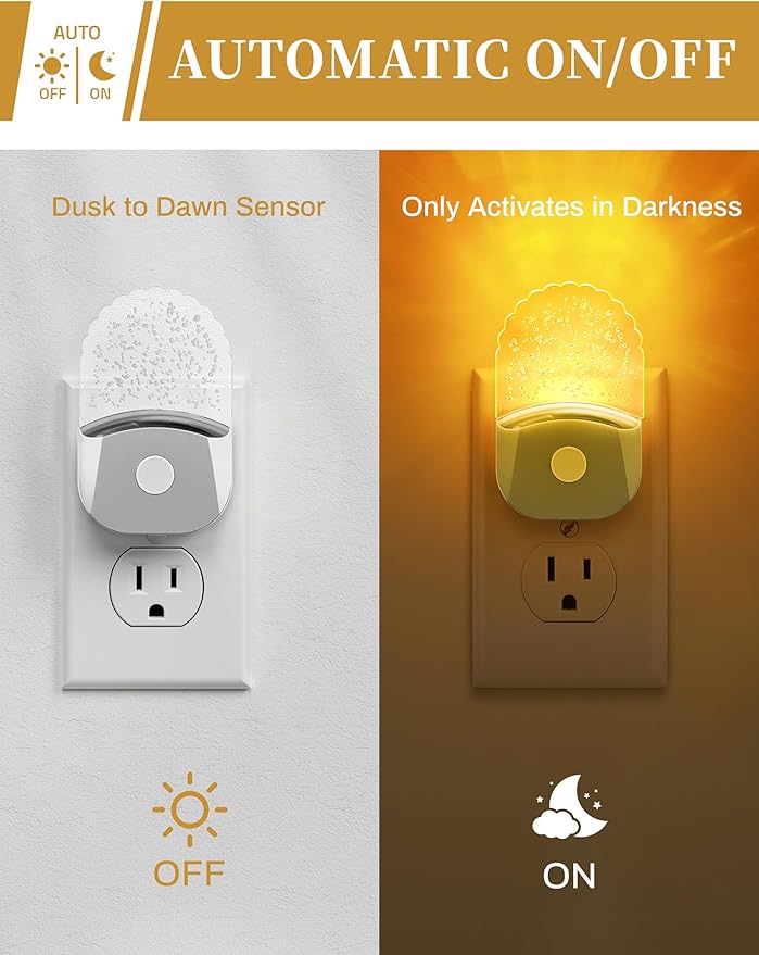 DORESshop 8-Color RGB LED Night Lights Plug Into Wall [2 Pack], Color Changing RGB LED Night Light with Dusk to Dawn Sensor for Bathroom Decor, Chrome Cover