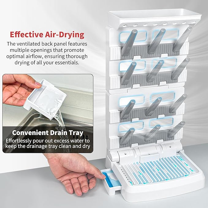 Baby Bottle Drying Rack for 12 Bottles, Space Saving Countertop Vertical Standing Bottle Dryer Rack for Baby Accessories & Pump Parts (Large White&Grey)