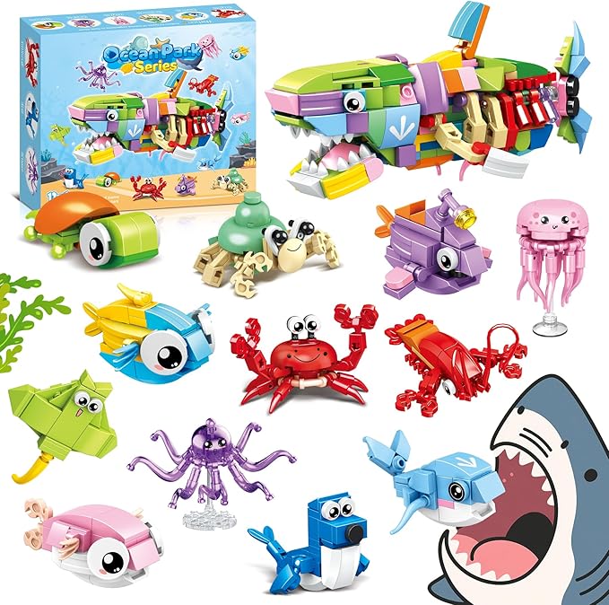 12 Packs 12-in-1 Fun Marine Animals, Including Various Shapes Such as Sharks, Crabs, Octopuses, Turtles, etc. Birthday Party Favors for KidsIdeas for Boys and Girls Ages 6-12.