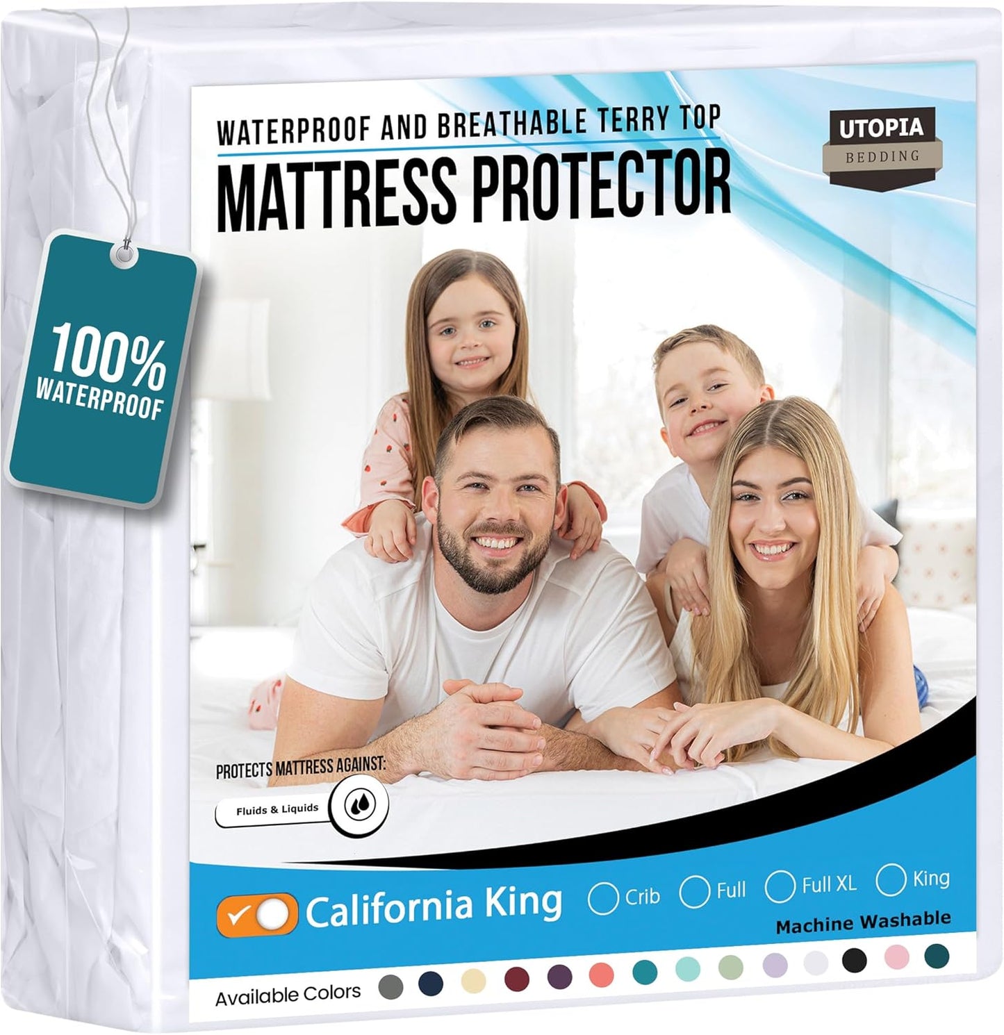 Utopia Bedding Waterproof Mattress Protector California King Size, Premium Terry Mattress Cover 200 GSM, Breathable, Fitted Style with Stretchable Pockets (White)
