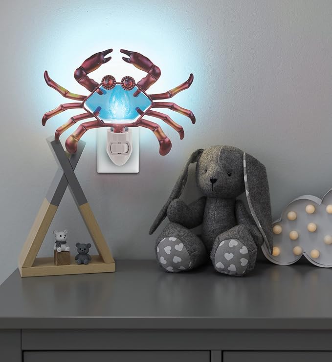 Puzzled Glass Art Night Light, Plug in Decorative Socket Lamp, Manual On & Off Portable Lights for Stairway, Bedroom, Bathroom, Nursery, Home Accessory & Kitchen Decor - Crab