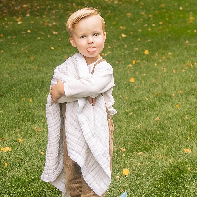 Little Unicorn Newborn Receiving Quilt | Ultra- Soft, Multi-Layered Muslin Fabric | Gift for Newborns & on-The-go (Tan Gingham)