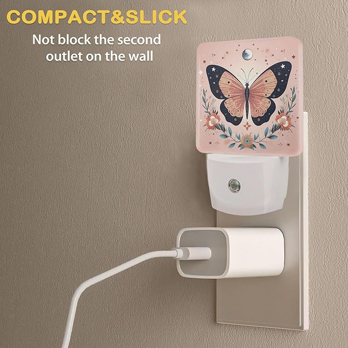 Butterfly Night Light, Boho Butterfly Flower Plug-in Wall Led Night Lights Decor for Boys Girls Room Decor,Nightlights with Light sensors 0.5W