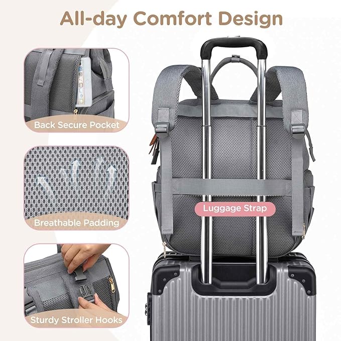 Breast Pump Bag for Spectra & Work with 14 inch Laptop Sleeve - Convertible Large Diaper Bag Backpack with Cooler Storage for Travel, Grey