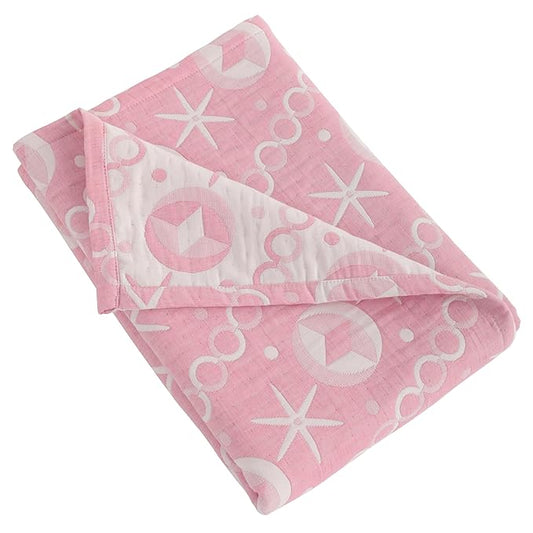 NTBAY 3 Layer Oversized Muslin Cotton Toddler Blanket, 45x60 Inches Jacquard Reversible Nursery Bed Blanket, Super Soft and Thermal Crib Blanket for All Seasons, Baby Gift, 45"x60", Pink Starfish