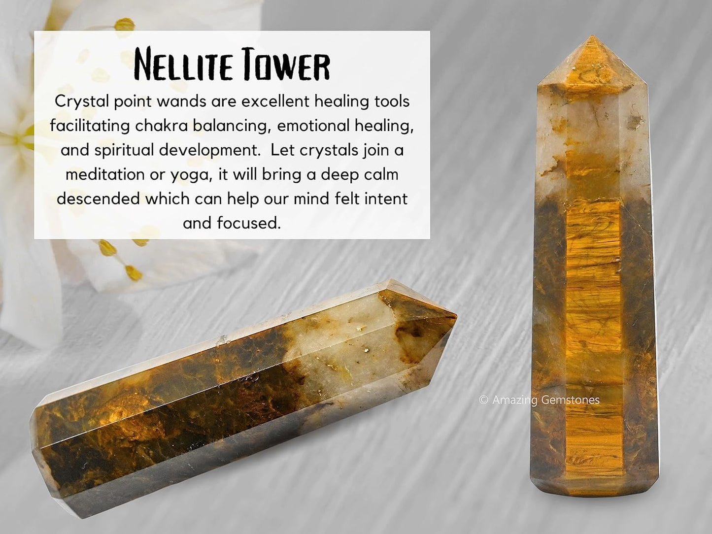 Amazing Gemstone Nellite Crystal Towers ~ Natural Healing Crystal Point Obelisk for Reiki Healing and Crystal Grid (2" to 3" INCH)