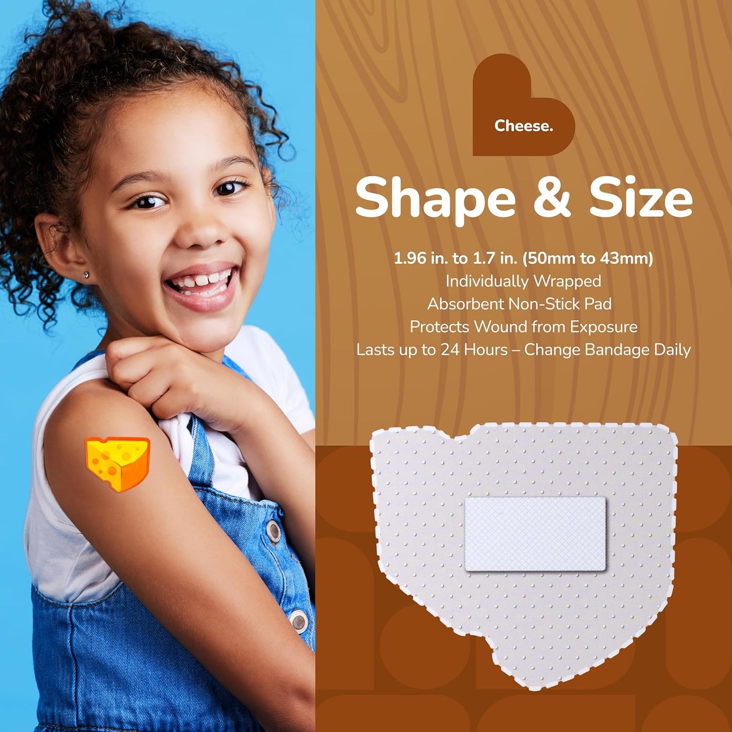 BioSwiss Bandages, Cheese Shaped Self Adhesive Bandage, Latex Free Wound Care, Fun First Aid Kit Supplies for Kids and Adults, 24 Count