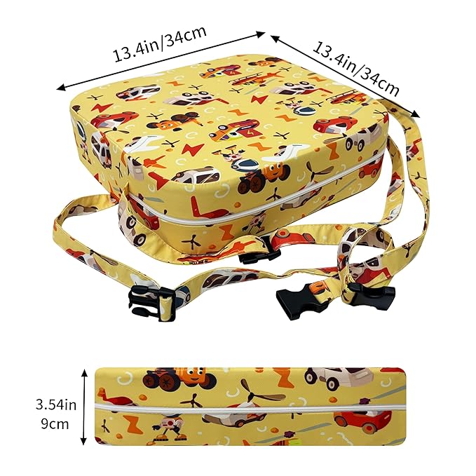 Toddler Booster Seat for Kitchen Chair, 3.5" Oxford Foam Cushion, Non-Slip Base, Adjustable Straps, Portable Dining Booster for Self-Feeding Toddlers at Home or on The Go (Car)