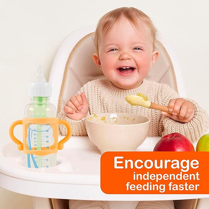 (3-Pack) Bottle Handles for Dr Brown Baby Bottles with Easy Grip Handles to Hold Their Own Bottle - BPA-Free Soft Silicone (White Pink Orange)