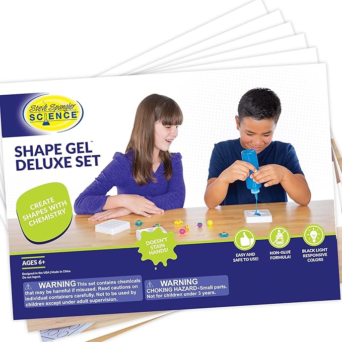Steve Spangler Science Shape Gel Deluxe Kit – Hands-On Science Kit for Kids to Learn About Polymers, DIY Slime Kit for Classroom and Home Learning – STEM Activity for Ages 6+