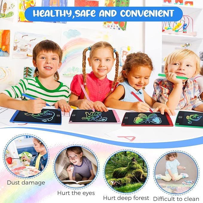 Epakh 16 PCS LCD Writing Tablet for Kids - 8.5 Inch Reusable Writing Board Drawing Doodle Pad Gift for Girl & Boy, Toddlers, Back to School, Birthday Party Favors(Blue, Green, Pink, Red)