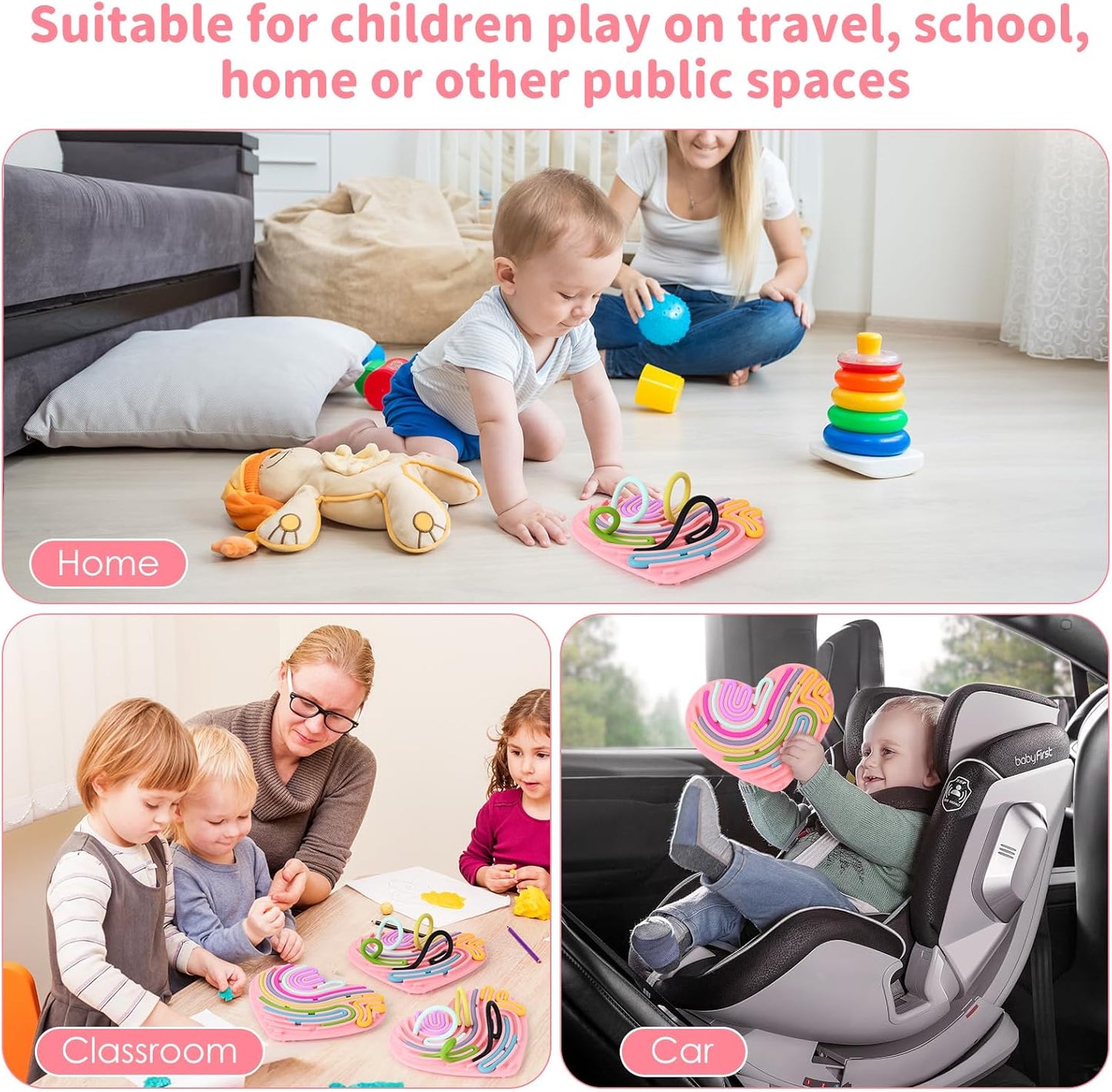 Sensory Toys for Toddlers Kids Sensory Activity Board Calming Fidget Toy for Stress Relief,Anxiety,ADHD,Silent & Mess-Free,Autism Sensory Products for Kids 3+ & Adults,Kids Travel Activity Toys (Pink)