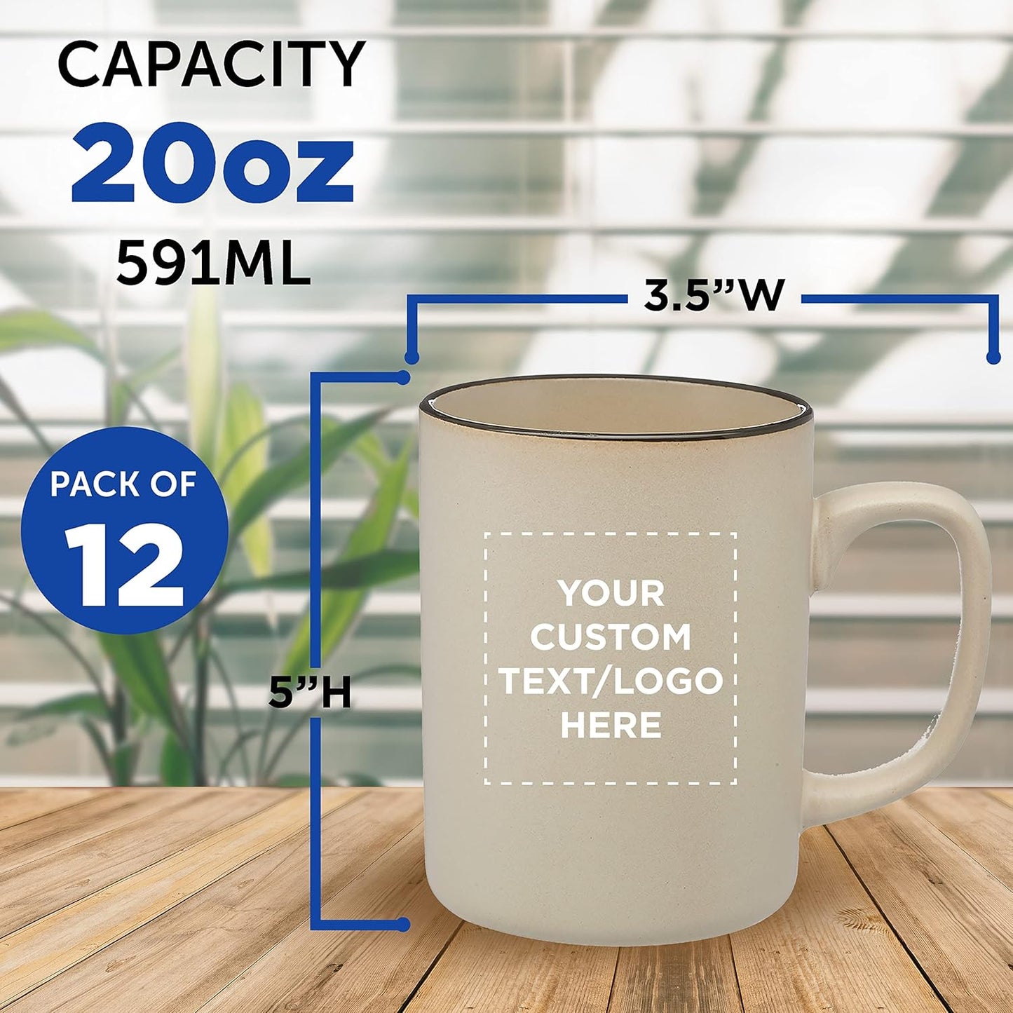 Custom El Grande Matte Ceramic Mugs 20 oz. Set of 12, Personalized Bulk Pack - Perfect for Tea, Espresso, Cappuccino, Hot Cocoa - Beige
