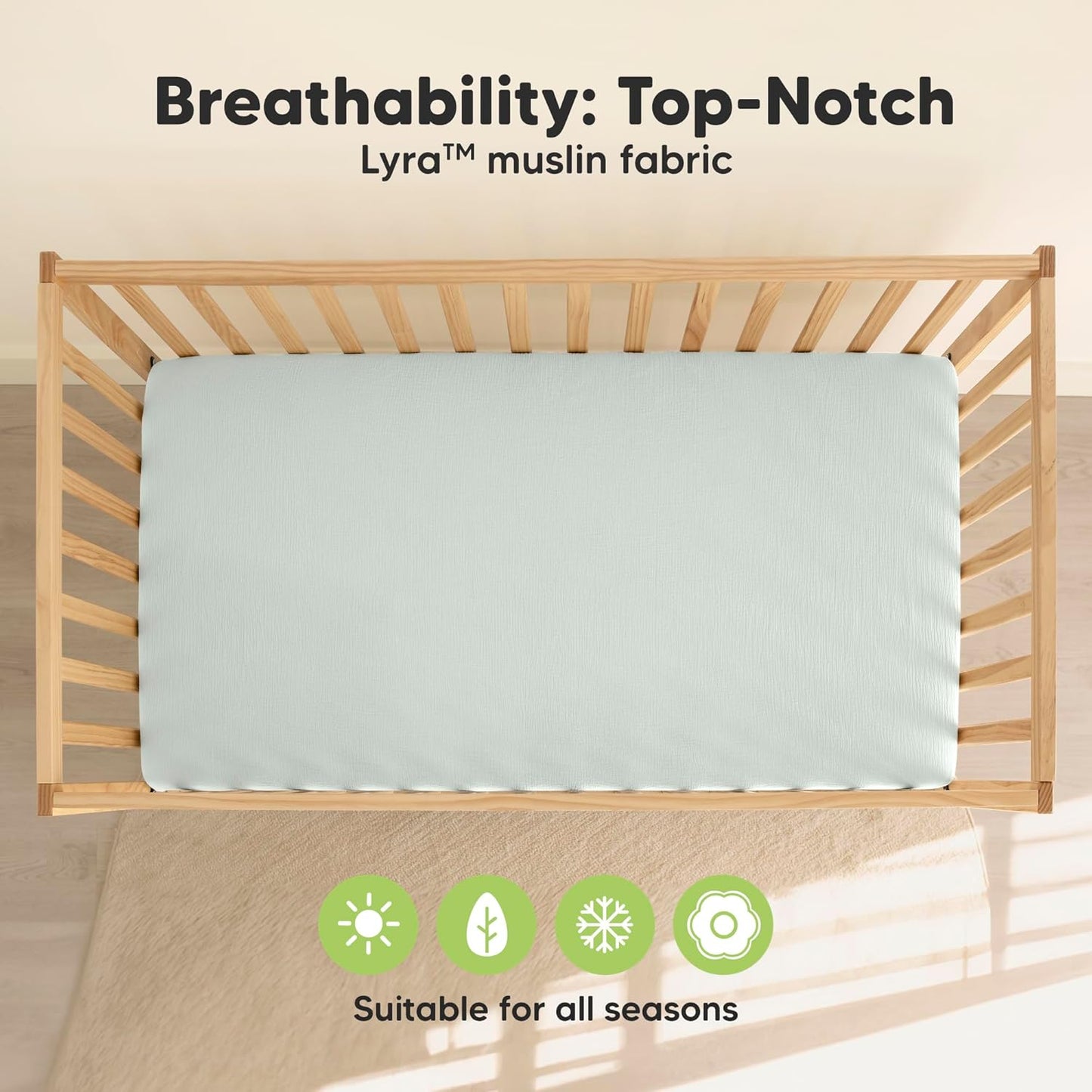 KeaBabies 2-Pack Muslin Crib Sheets for Boys, Girls - 100% Organic Cotton Fitted Baby Crib Mattress Sheet, Soft Breathable Standard Toddler Bed Cover Bedding Set, Neutral, Durable 52x28 (Willow)