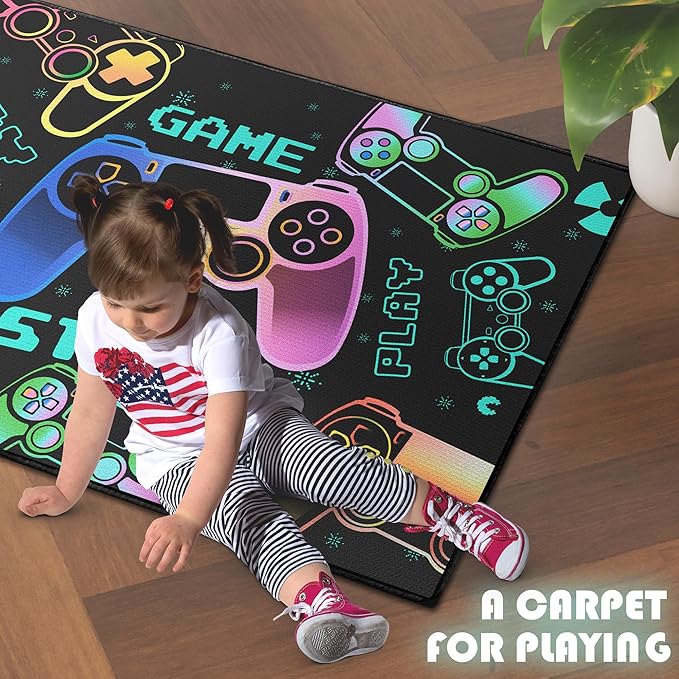 Play Gaming Rug for Bedroom Gamer Mat Gamepad for Boys Room 3x4 for Playroom Decor Washable