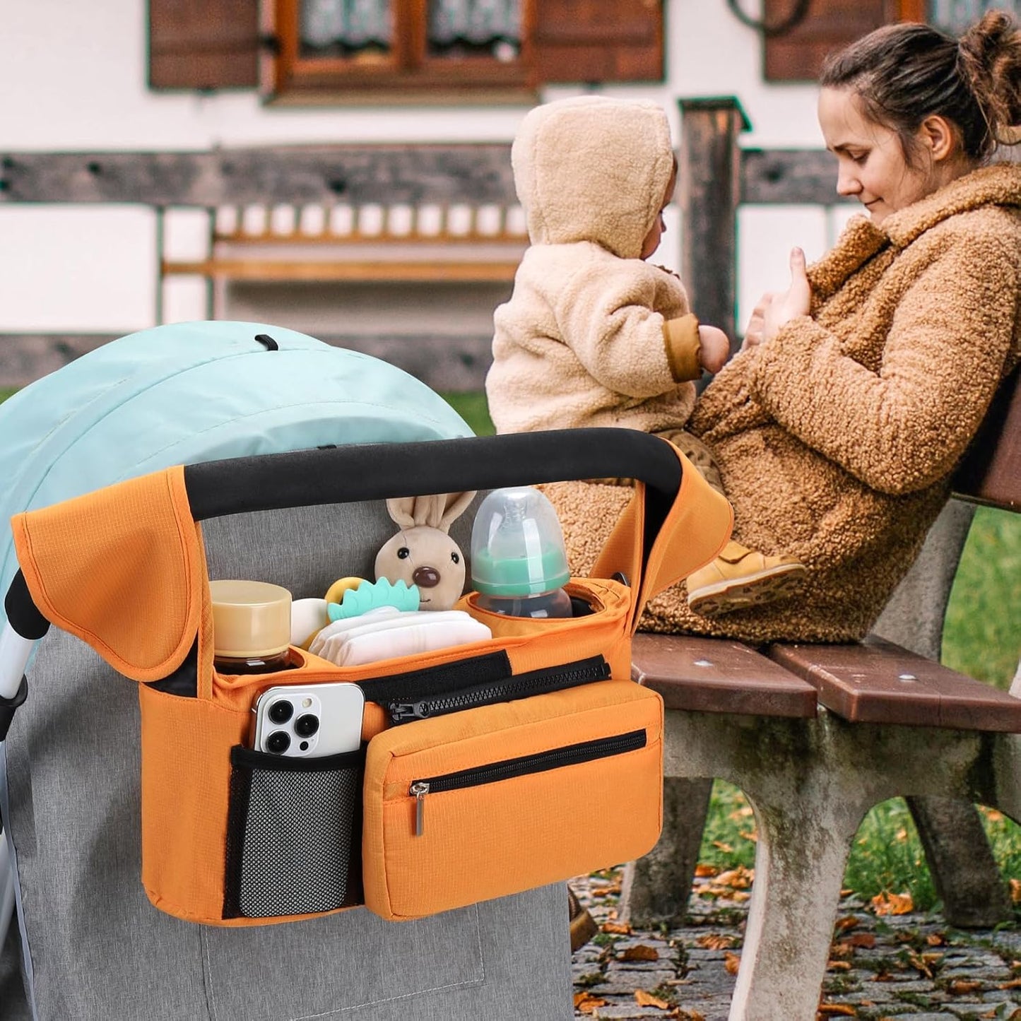 Accmor Universal Stroller Organizer with Insulated Cup Holder Detachable Phone Bag and Shoulder Strap,Stroller Bag Caddy Organizer Fits for Uppababy, Baby Jogger, Britax Strollers