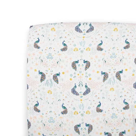 Little Unicorn Premium Crib Sheet | Breathable & Super-Soft Muslin Fabric (Peacock)