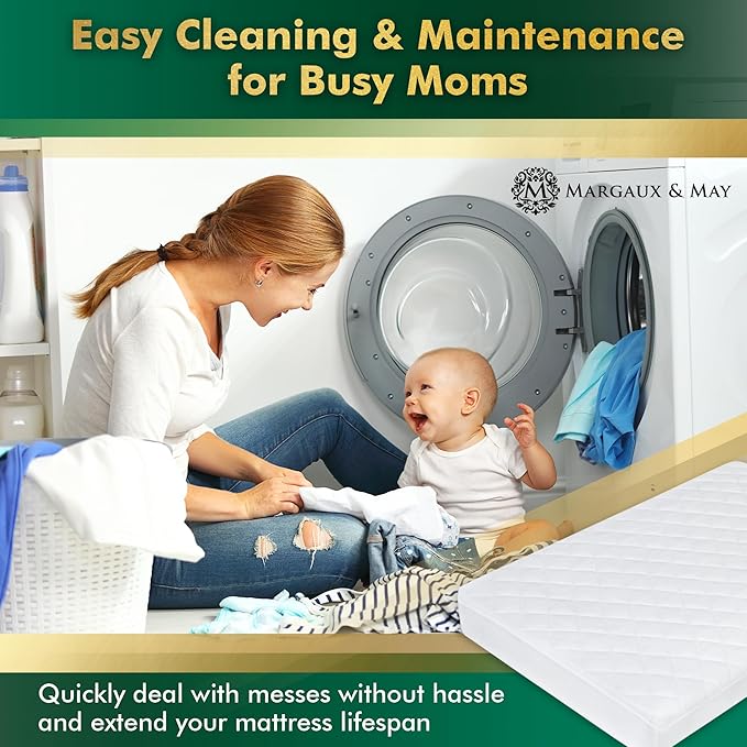 Margaux & May Crib Mattress Protector Pad 2 Pack - Ultra-Soft Waterproof Breathable Premium Bamboo Rayon - Noiseless Fitted Dryer Safe Cover for Crib. High Absorbency Oeko-TEX Certified