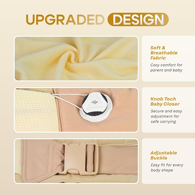 Baby Sling Carrier 8-30 lbs, Newborn Nursing, Toddler Carrier with Safety Buckle, Knob Tech Baby Closer, Adjustable Shoulder Strap, Portable and Lightweight (Beige)