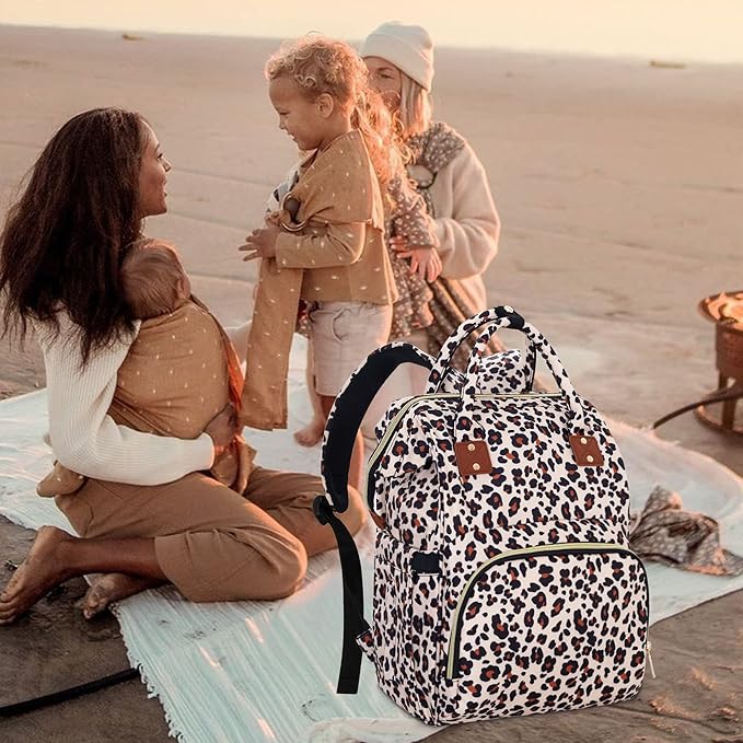 Diaper Bag Backpack Multi-Function Baby Bag With Large Capacity and Insulated Pockets Diaper Backpack Organizer Bag for Mom/Dad, Leopard