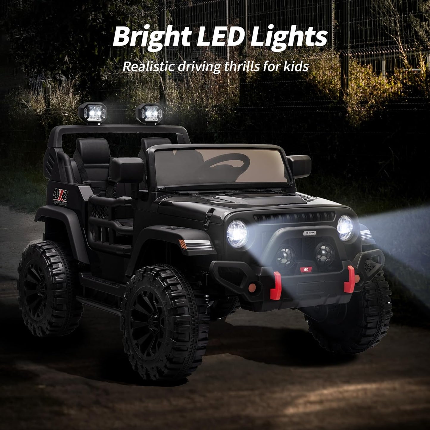 2 Seater Ride on Car Truck, 12V Kids Electric Ride on Toy for Big Kids Age 3-8 w/Remote Control- Black