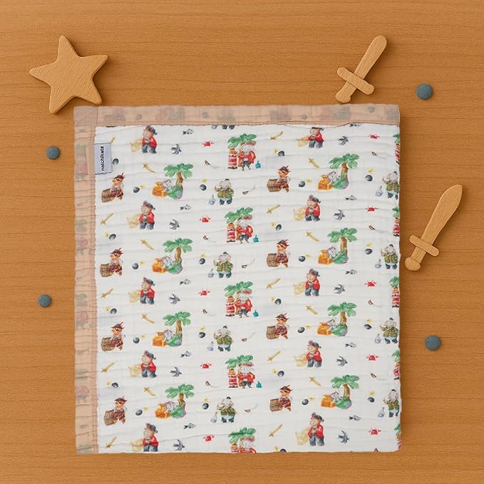 Organic Cotton Muslin Baby Blanket for Boys and Girls - Luxurious Soft Toddler Quilt for Swaddling - Gender Neutral Blanket - Baby and Toddler Gift - Animal Pirates