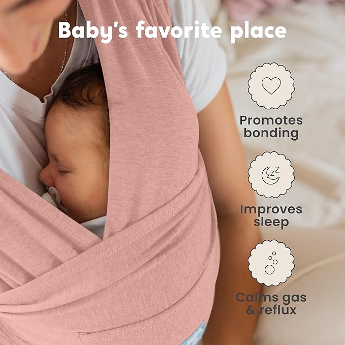 CuddleCarry™ Pre-Wrapped Baby Ring Sling by CuddleBug - Adjustable, Lightweight Baby Carrier Wrap - Ergonomic Front Carry for Newborn to Toddler (0-36m, 8-35 lbs) - Pink