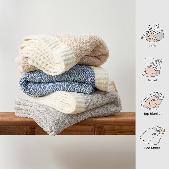 Snuggle Sac Buttery Grey Throw Blanket for Couch, Reversible Super Soft Warm Blankets Cozy Knit Fuzzy Plush Lightweight Throws for Sofa, Bed, Heather Grey, 50"x 60"