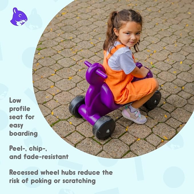 Careplay 2-in-1 Squirrel Push & Ride-on Toy, Indoor & Outdoor Use, Low Profile Seat, Recommended for Children up to 50lbs, Durable Construction, Made in The USA, Purple