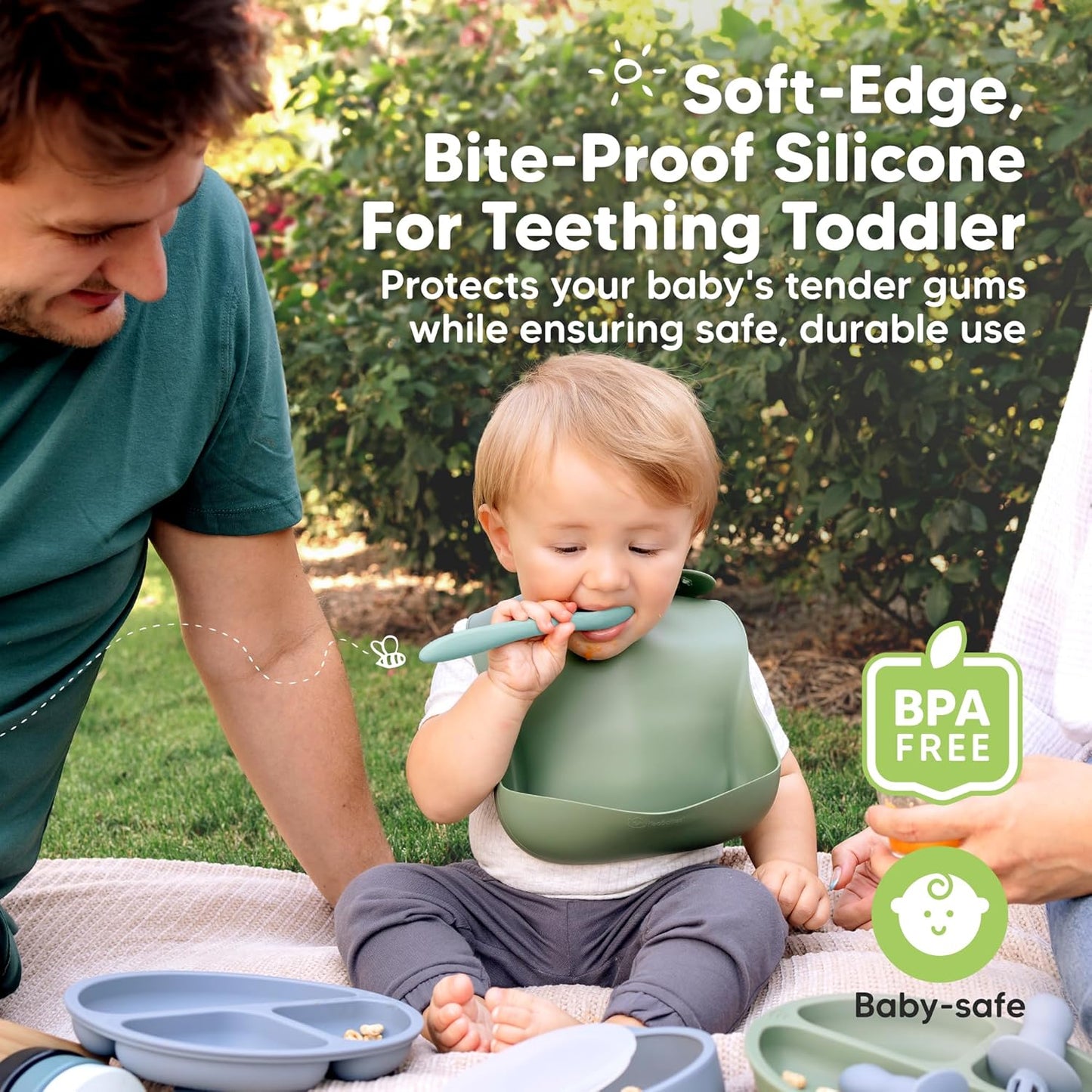 KeaBabies Silicone Baby Spoons, Self Feeding 6-12 months - 3-Pack Baby Weaning Eating Utensils,Toddler First Food Training Spoon,Infant,Kids Feeding Supplies Essential Set,Dishwasher-safe (Pastel Sky)