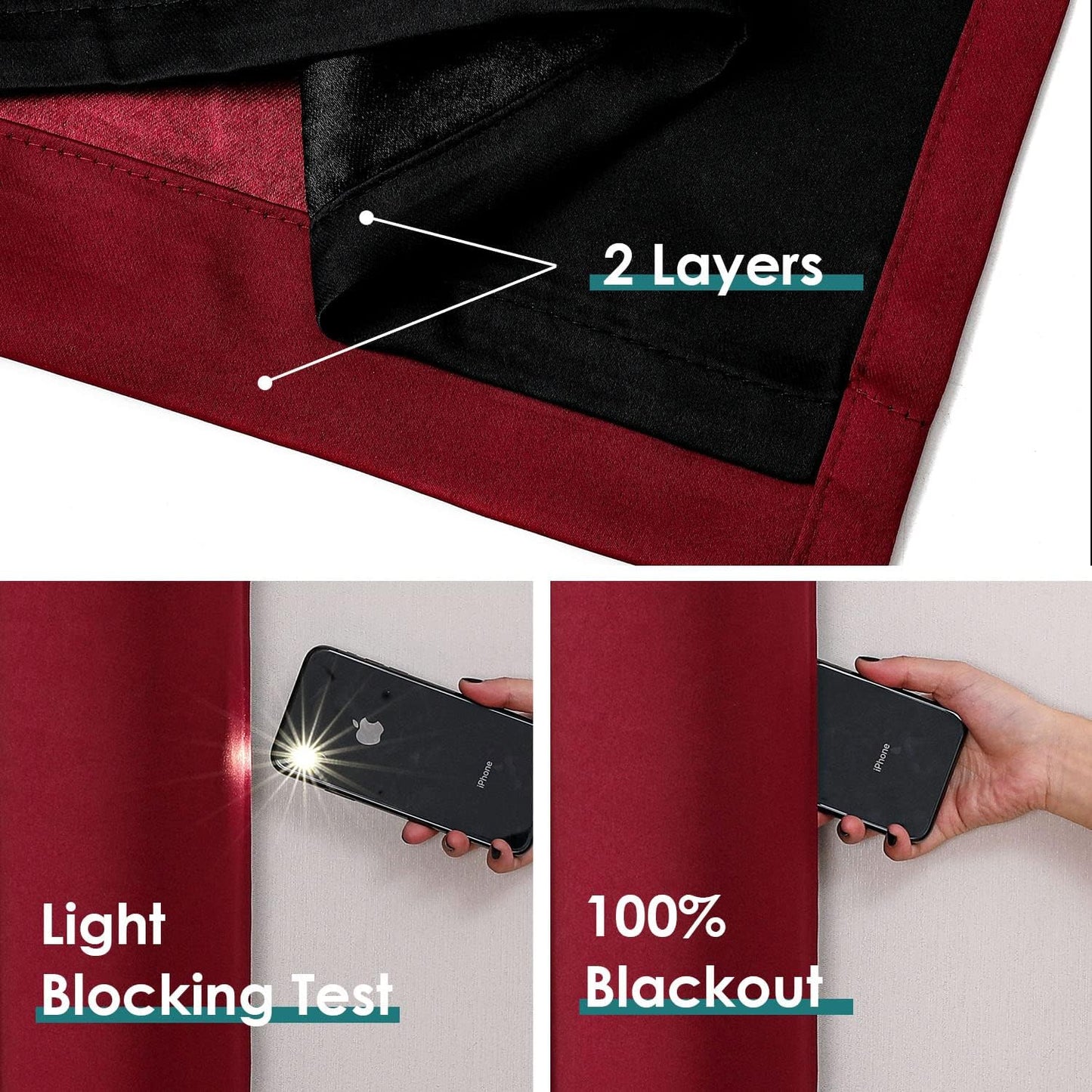 ChrisDowa 100% Blackout Curtains 108 inch Long for Bedroom with Black Liner, 2 Thick Layers Total Blackout Thermal Insulated Grommet Window Curtains 2 Panels Set (Burgundy, 52 x 108 Inch)