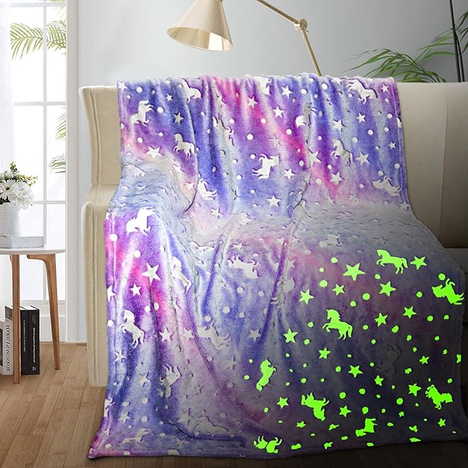 Unicorn Glow in The Dark Blanket, Unicorn Blanket for Girls/Kids, Unicorns Gifts for Girls Age 3-12, Toddler Blanket for Kids, Soft Fleece Blanket Throw Birthday Gift 40"x60"